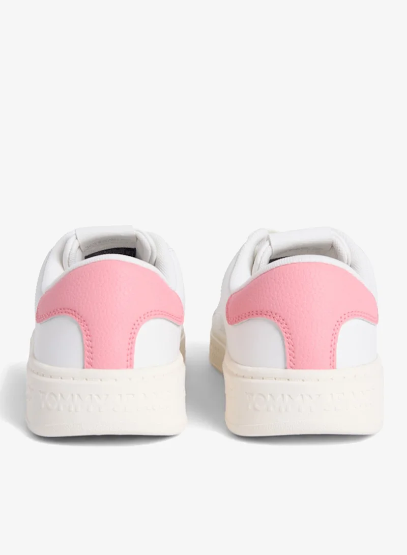 Tommy Jeans Ecru/Enchanted Pink Debossed Logo Cupsole Trainers With Leather for Women | Best Price UAE